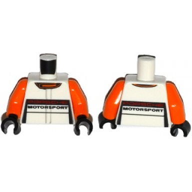 white torso racing suit with porsche motorsport and orange collar pattern orange arms black hands