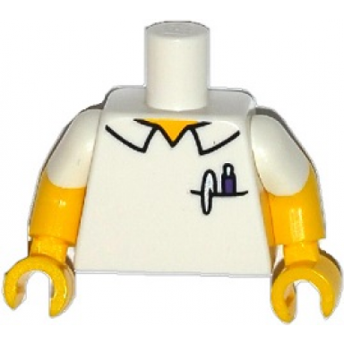 white torso simpsons shirt with pens in pocket and collar outline pattern yellow arms with molded white short sleeves pattern yellow hands