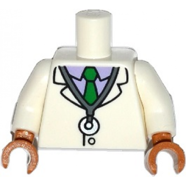 white torso simpsons lab coat stethoscope purple shirt and green tie pattern white arms medium nougat hands