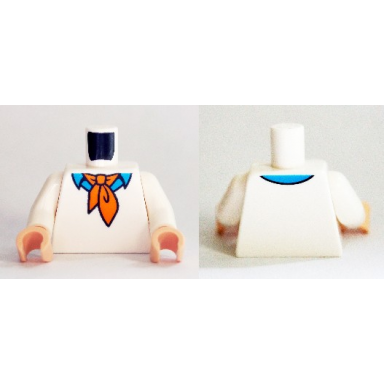 white torso sweater with dark azure shirt with collar and orange ascot tie pattern fred white arms light nougat hands