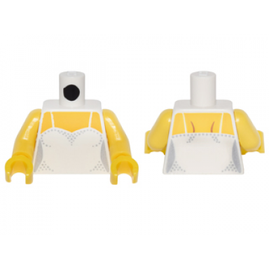 white torso female bodice with thin straps over yellow skin pattern yellow arms yellow hands
