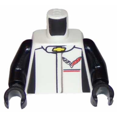 white torso racing suit with chevrolet logos on front and corvette racing on back pattern black arms black hands