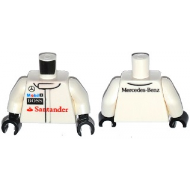 white torso racing suit with mercedes-benz and sponsor logos on front and mercedes-benz on back pattern white arms black hands