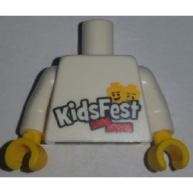 white torso lego kidsfest 2 minifigure heads and 2 red bricks pattern white arms yellow hands