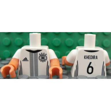 white torso soccer shirt with adidas logo 4 stars and eagle front khedira 6 back pattern nougat arms with molded white short sleeves pattern nougat hands