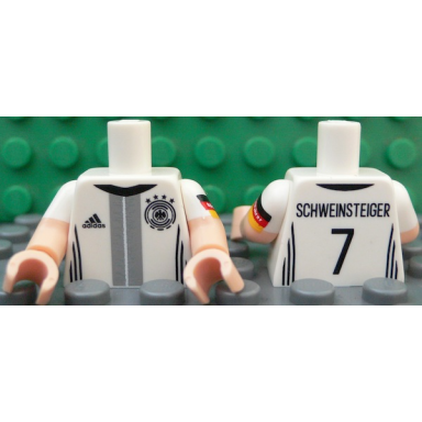 white torso soccer shirt with adidas logo 4 stars and eagle front schweinsteiger 7 back pattern light nougat arms with molded white short sleeves and printed german flag with spielfã¼hrer pattern light nougat hands