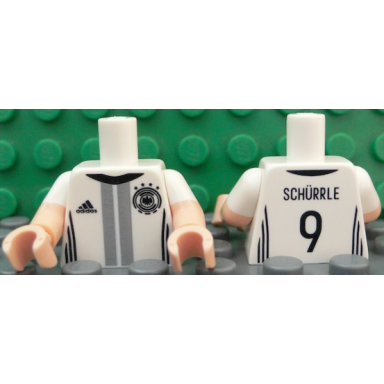 white torso soccer shirt with adidas logo 4 stars and eagle front schãrrle 9 back pattern light nougat arms with molded white short sleeves pattern light nougat hands