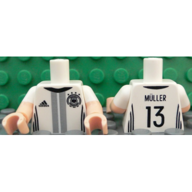 white torso soccer shirt with adidas logo 4 stars and eagle front mãller 13 back pattern light nougat arms with molded white short sleeves pattern light nougat hands