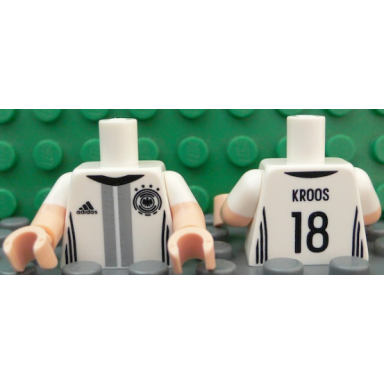 white torso soccer shirt with adidas logo 4 stars and eagle front kroos 18 back pattern light nougat arms with molded white short sleeves pattern light nougat hands