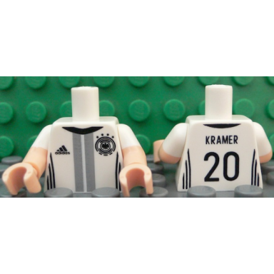 white torso soccer shirt with adidas logo 4 stars and eagle front kramer 20 back pattern light nougat arms with molded white short sleeves pattern light nougat hands
