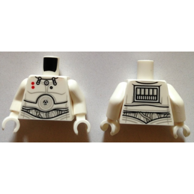 white torso sw k-3po 2 red dots detailed pattern white arms white hands
