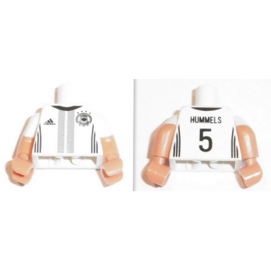 white torso soccer shirt with adidas logo 4 stars and eagle front hummels 5 back pattern nougat arms with molded white short sleeves pattern nougat hands
