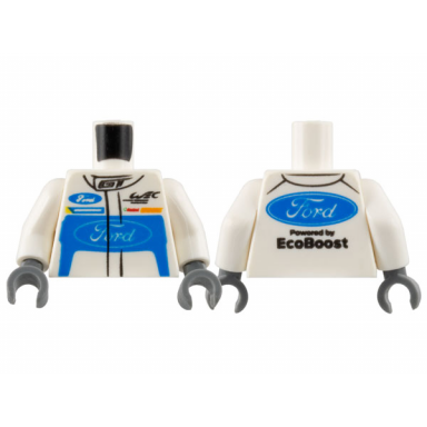 white torso racing suit with ford logo and gt on front and ford logo and powered by ecoboost on back pattern white arms dark bluish gray hands