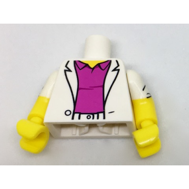 white torso sport jacket over dark pink polo shirt pattern yellow arms with rolled up sleeves pattern yellow hands