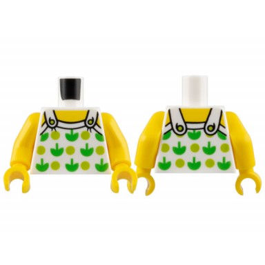 white torso halter top with green apples and lime spots and back print pattern yellow arms yellow hands