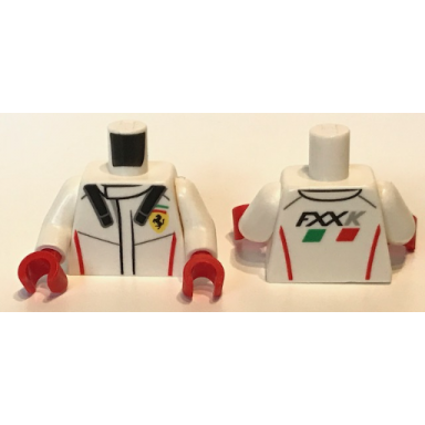 white torso racing suit with ferrari logo and fxxk on back pattern white arms red hands