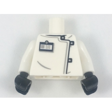 white torso lab coat with black and silver clasps id badge pattern white arms black hands