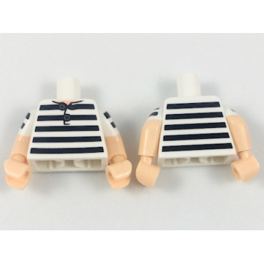 white torso shirt 5 black stripes pattern light nougat arms with white short sleeves with 2 black stripes pattern light nougat hands