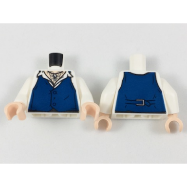 white torso shirt with dark blue vest claw necklace on light nougat neck pattern white arms light nougat hands