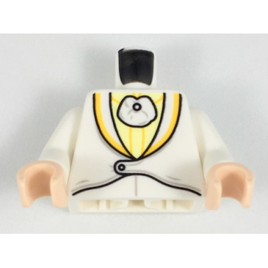 white torso tuxedo with light yellow and light orange trim pattern white arms light nougat hands