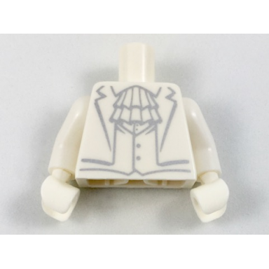 white torso tuxedo with vest and neck ruffle with silver outline pattern white arms white hands
