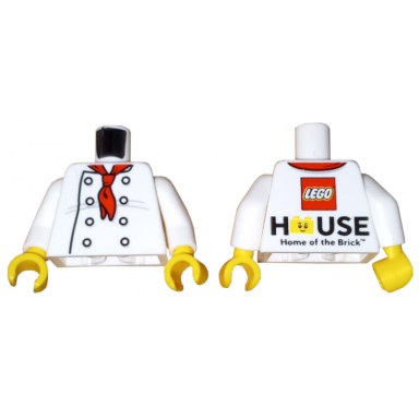 white torso chef with 8 buttons long red neckerchief light bluish gray wrinkles front lego house home of the brick back pattern white arms yellow hands