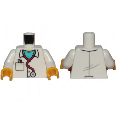 white torso hospital lab coat medium azure scrubs stethoscope pocket with pens pattern white arms yellow hands