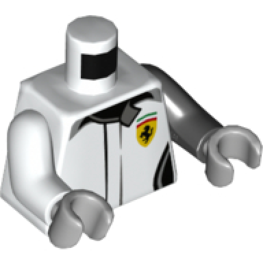 white torso speed champions with black pockets and ferrari logo on front and back pattern black arm left white arm right light bluish gray hands
