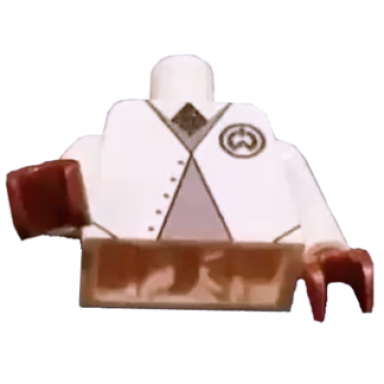 white torso vest and jacket with will.i.am logo on front and lego education logo on back pattern white arms reddish brown hands