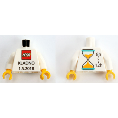 white torso lego logo kladno 1.5.2018 front 8h-12h and hourglass back pattern white arms yellow hands
