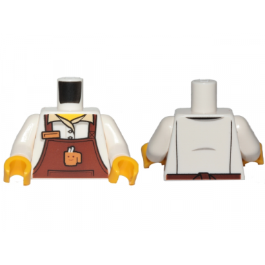white torso reddish brown apron with cup and name tag pattern white arms yellow hands