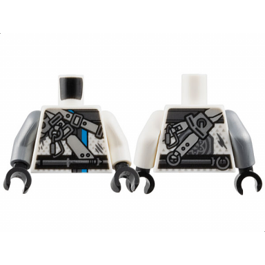 white torso ninjago belts and carabiner on ring pattern white arm left flat silver arm right black hands