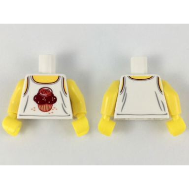 white torso tank top with dark red stud on muffin yellow neck and shoulders pattern yellow arms yellow hands