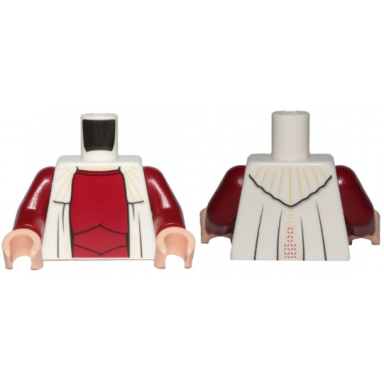 white torso sw robe with yellow and red ornaments over dark red dress pattern leia dark red arms light nougat hands