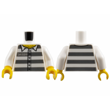 white torso prison uniform shirt with 50380 6 buttons and dark bluish gray stripes hairy chest yellow neck pattern white arms yellow hands