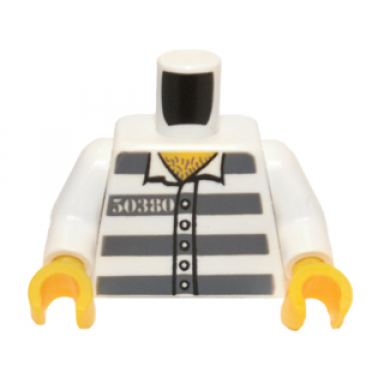 white torso prison uniform shirt with 50380 5 buttons and dark bluish gray stripes hairy chest yellow neck pattern white arms yellow hands