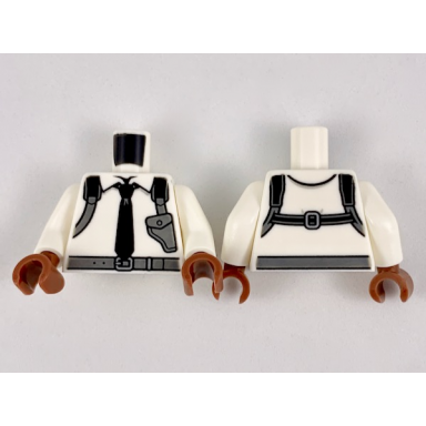 white torso shirt with black tie and dark bluish gray shoulder holster pattern white arms reddish brown hands