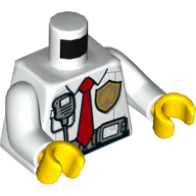 white torso fire chief shirt with tie fire logo badge and belt with pouch and radio pattern white arms yellow hands