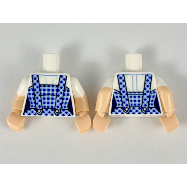 white torso female with dark blue and bright light blue gingham dress pattern light nougat arms with molded white short sleeves pattern light nougat hands