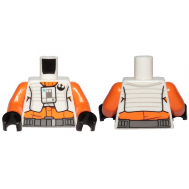 white torso sw pilot orange jumpsuit with white vest and front panel black rebel alliance symbol pattern orange arms black hands