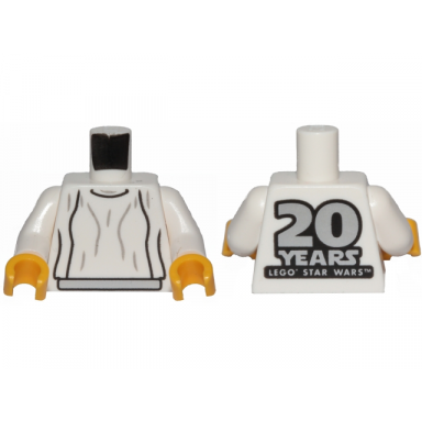 white torso sw loose dress light bluish gray folds with 20 years lego star wars on back pattern leia white arms yellow hands