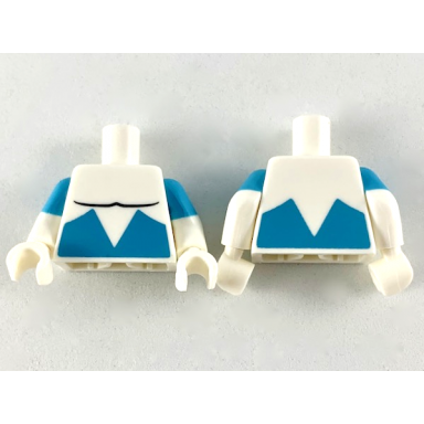 white torso black muscle contour with medium azure angular lower panels pattern white arms with molded medium azure short sleeves pattern white hands
