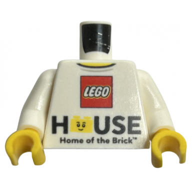 white torso lego logo house home of the brick pattern white arms yellow hands