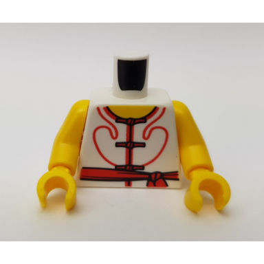 white torso tang vest with red laces and trim sash yellow neck pattern yellow arms yellow hands