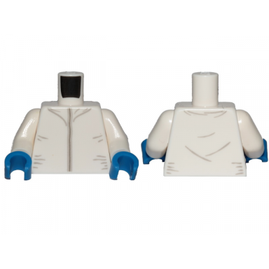 white torso safety jumpsuit with creased pattern white arms blue hands