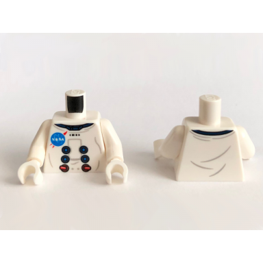 white torso spacesuit with nasa logo pattern white arms white hands