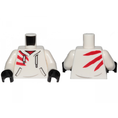 white torso hoodie with white laces red stripes and pockets pattern white arms black hands