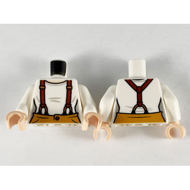 white torso female light nougat neck reddish brown suspenders and medium nougat pants pattern white arms light nougat hands