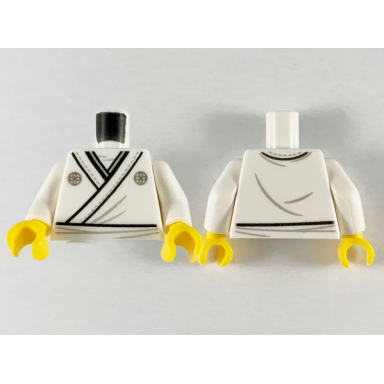 white torso tunic light bluish gray circle symbols and hem stitching pattern white arms yellow hands