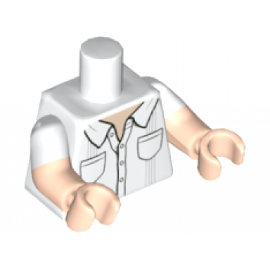 white torso shirt with collar 2 pockets and pleats pattern light nougat arms with molded white short sleeves pattern light nougat hands